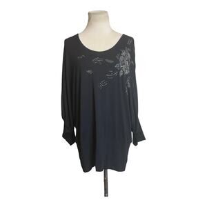 Karen Kane black beaded dolman 3/4 sleeves blouse size Large